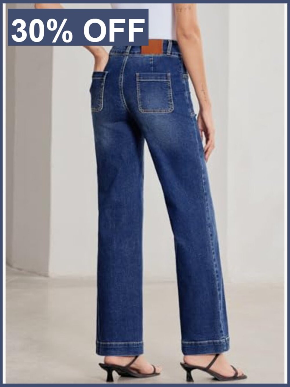 High Waisted Wide Leg Jeans Stretchy Tummy Control Straight Leg Denim Pants - Picture 2 of 7